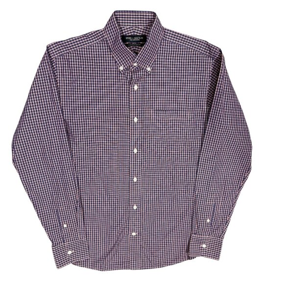 Spier & Mackay Dress Shirt Purple Check Long Sleeve Button Down Cotton 16 Large - Picture 1 of 12